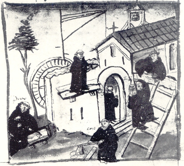 Agostino costruisce un monastero, immagine tratta dalla Vita sancti Augustini