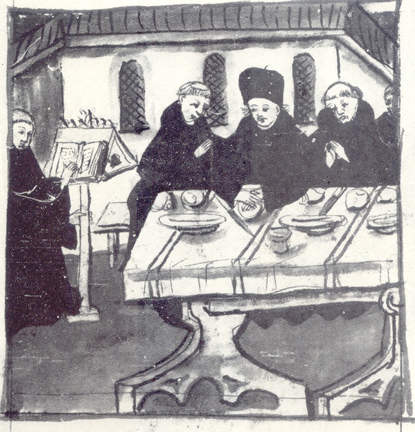 Ora Nona: i monaci mangiano ed ascoltano pie letture, immagine tratta dalla Vita sancti Augustini