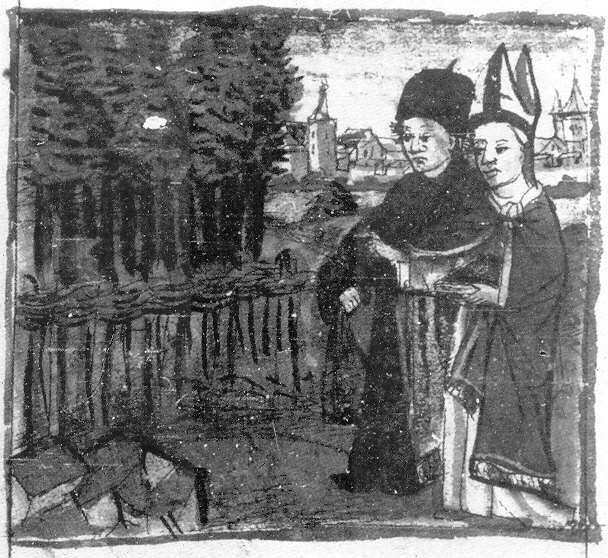 Valerio regala ad Agostino un giardino a Ippona, immagine tratta dalla Vita sancti Augustini