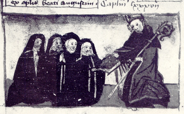 Agostino consegna la regola alle monache e alle claustrali, immagine tratta dalla Vita sancti Augustini