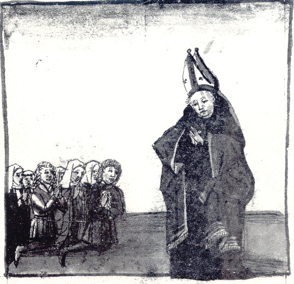 Agostino accoglie i peccatori penitenti, immagine tratta dalla Vita sancti Augustini