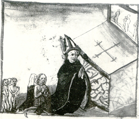 Agostino prega per i vivi e per  i morti, immagine tratta dalla Vita sancti Augustini