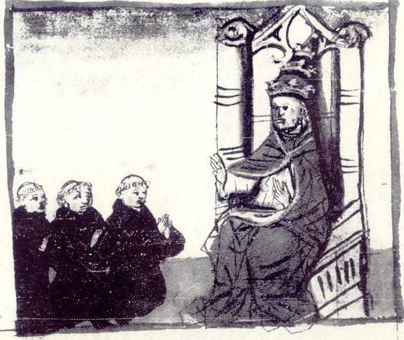 Gugliemo da Cremona chiede a papa Giovanni XXII di affidare il corpo del santo agli Eremitani, immagine tratta dalla Vita sancti Augustini