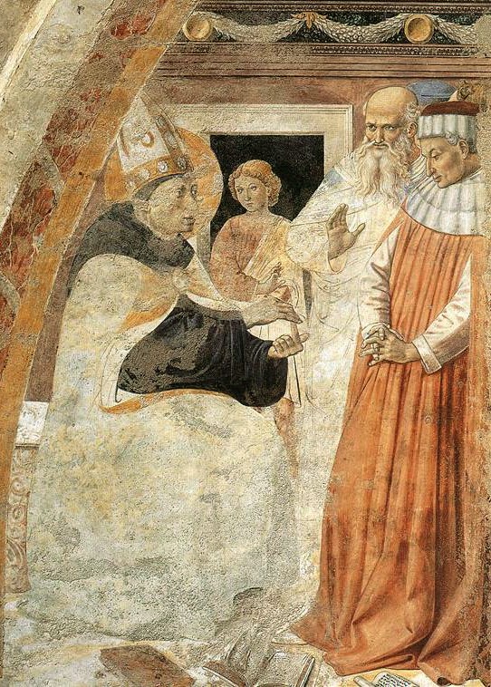 Agostino confuta Fortunato: dal ciclo di affreschi di Benozzo Gozzoli nella chiesa di sant'Agostino a San Gimignano
