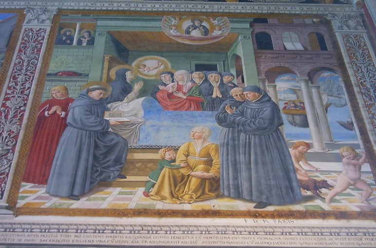 Morte di Monica: dal ciclo di affreschi di Benozzo Gozzoli nella chiesa di sant'Agostino a San Gimignano