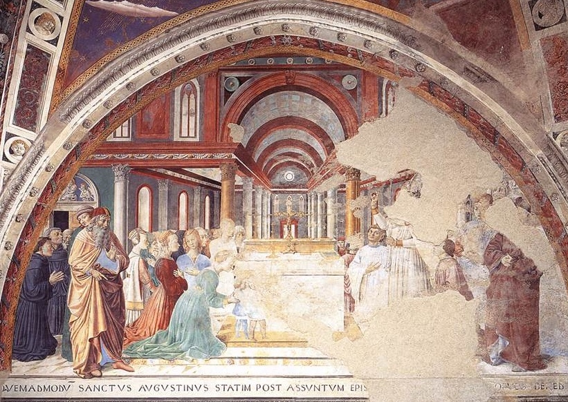 Agostino consacrato vescovo benedice il popolo di Ippona: dal ciclo di affreschi di Benozzo Gozzoli nella chiesa di sant'Agostino a San Gimignano