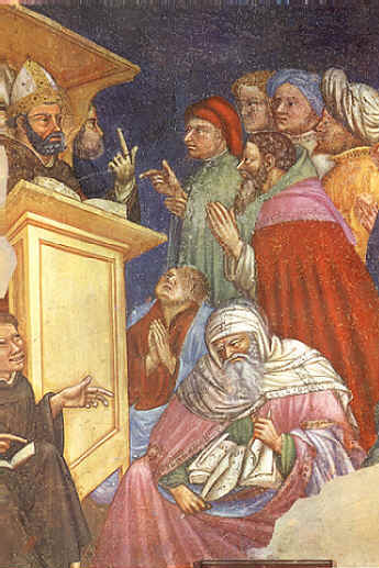 Agostino confuta gli eretici: affresco di Ottaviano nelli a Gubbio