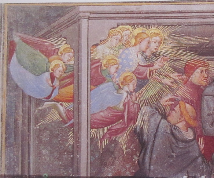 Particolare degli angeli nella scena della morte di Agostino: affresco di Ottaviano nelli a Gubbio