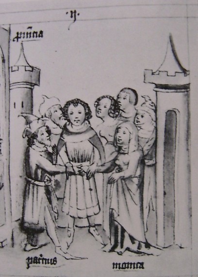 Lo sposalizio di Patrizio e Monica, immagine tratta dalla Historia Augustini