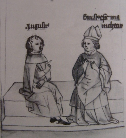 Agostino si incontra con Fausto di Milevi, immagine tratta dalla Historia Augustini