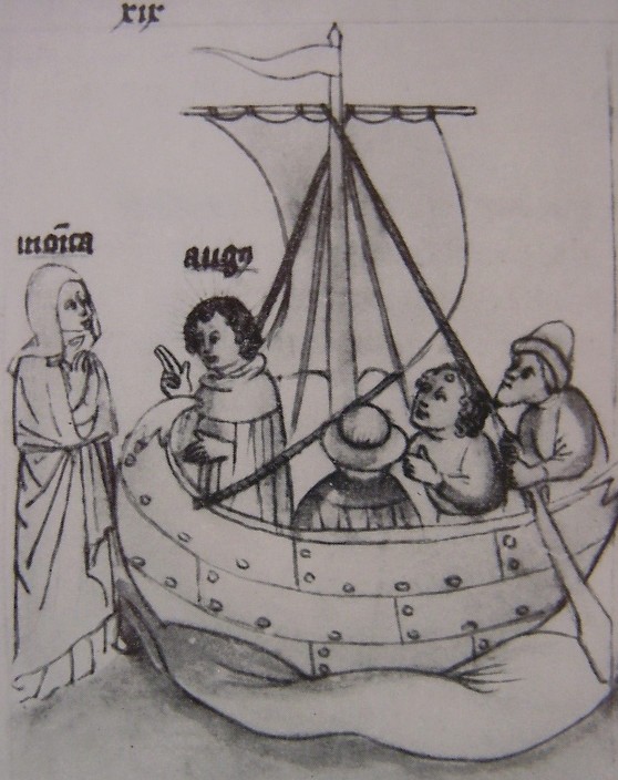 Agostino si imbarca per Roma, immagine tratta dalla Historia Augustini