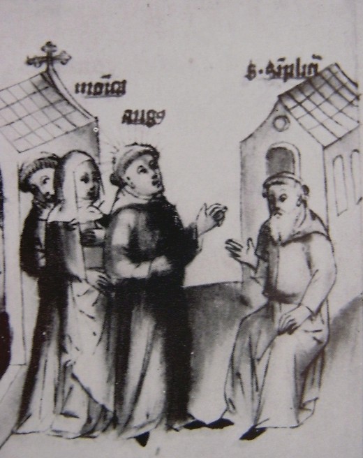Agostino chiede a Simpliciano alcuni monaci da portare in Africa, immagine tratta dalla Historia Augustini