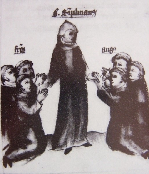Simpliciano accorda dei monaci ad Agostino, immagine tratta dalla Historia Augustini