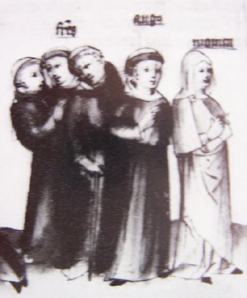 Agostino parte con la madre e i monaci, immagine tratta dalla Historia Augustini