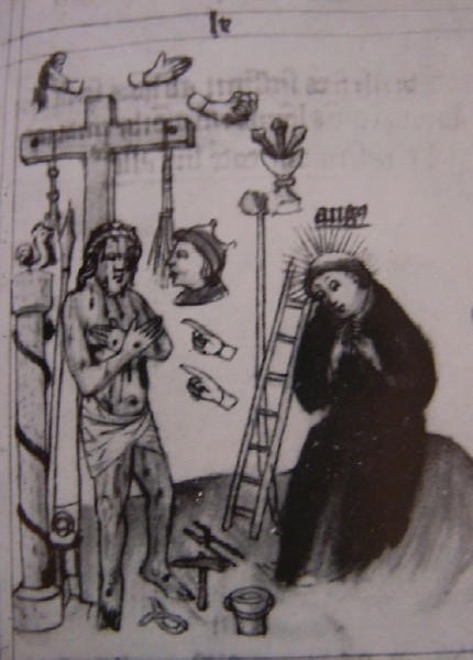 Agostino medita sulle sofferenze di Cristo in Croce, immagine tratta dalla Historia Augustini