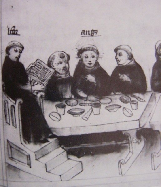 Ora Nona: i monaci mangiano ed ascoltano pie letture, immagine tratta dalla Historia Augustini