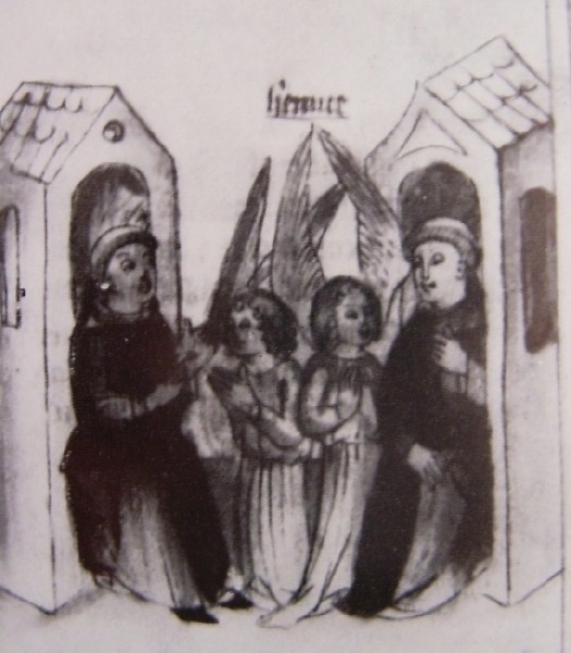 I monaci sono visitati nel deserto dagli angeli, immagine tratta dalla Historia Augustini