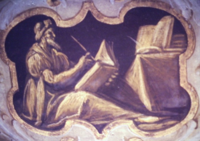 Agostino allo scrittoio, particolare della cappella Bontempi con il ciclo di affreschi del Fiammenghino