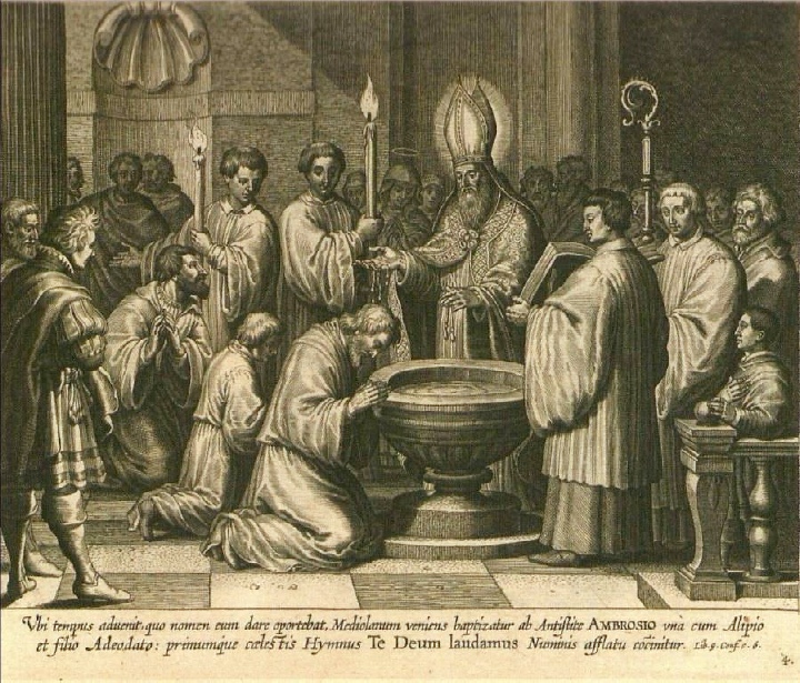 Il battesimo di Agostino, dalla stampa di Bolswert pubblicata a Parigi nel 1624