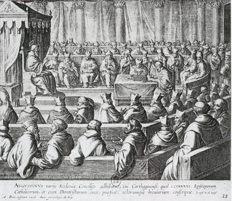 Agostino presiede la Conferenza di Cartagine, dalla stampa di Bolswert pubblicata a Parigi nel 1624