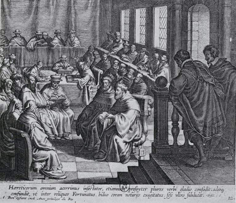 Agostino confuta Fortunato, dalla stampa di Bolswert pubblicata a Parigi nel 1624