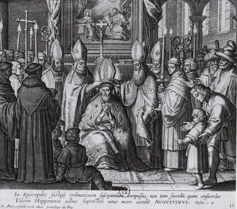 Consacrazione episcopale di Agostino, dalla stampa di Bolswert pubblicata a Parigi nel 1624