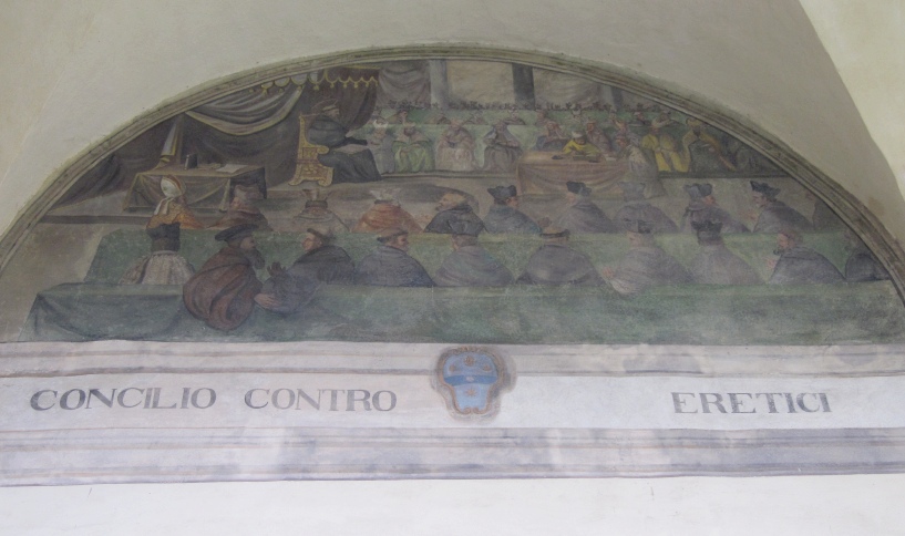 Agostino presiede la Conferenza di Cartagine, lunetta nel chiostro del convento agostiniano di Cortona