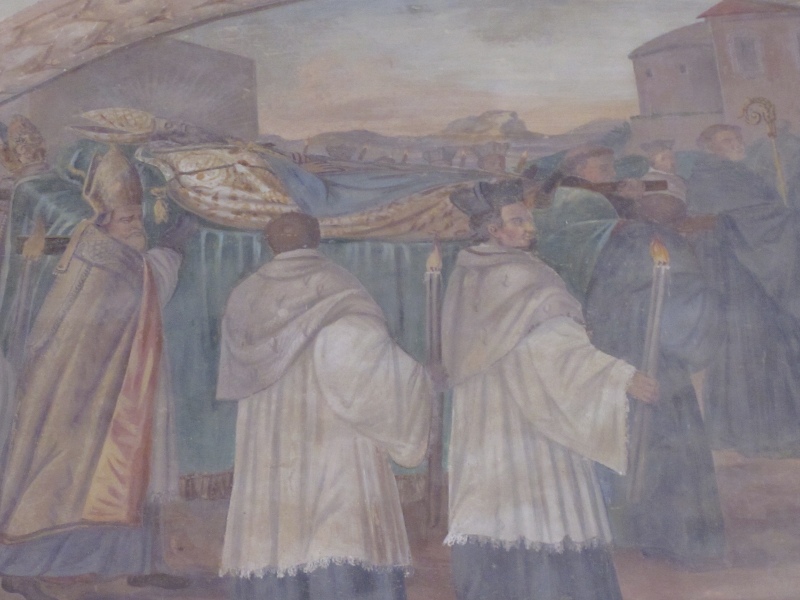 Funerali di Agostino, lunetta nel chiostro del convento agostiniano di Cortona