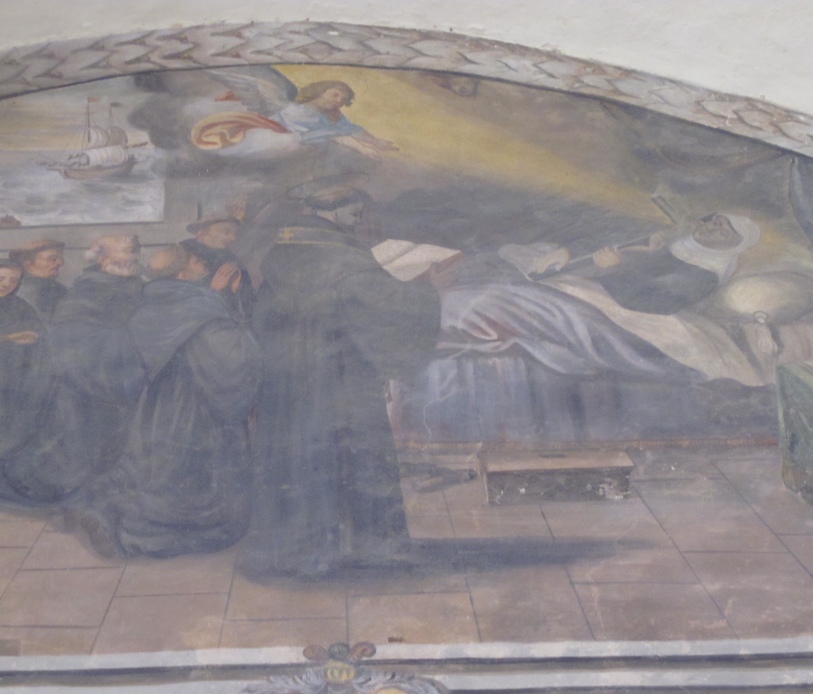 Particolare della morte di Monica a Ostia Tiberina, lunetta nel chiostro del convento agostiniano di Cortona