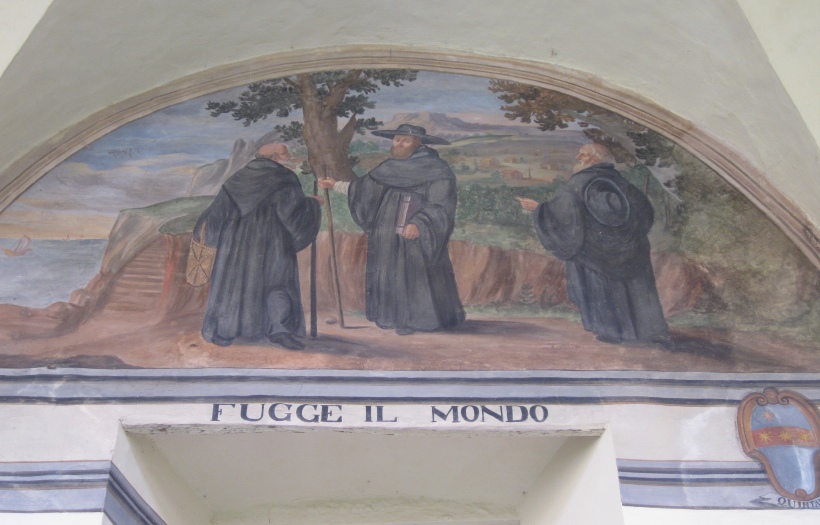 Agostino in visita agli eremiti del monte Pisano lunetta nel chiostro del convento agostiniano di Cortona