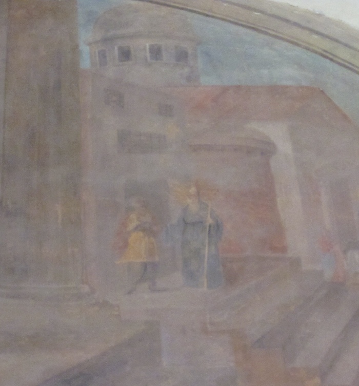Agostino libera un prigioniero, particolare di una lunetta nel chiostro del convento agostiniano di Cortona