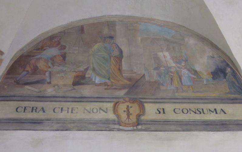 Miracolo dei ceri che non si consumano mai, lunetta nel chiostro del convento agostiniano di Cortona