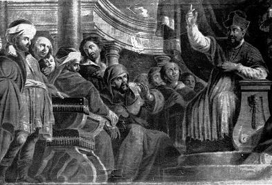 Agostino controbatte gli eretici in una tela di Stramot a Diest