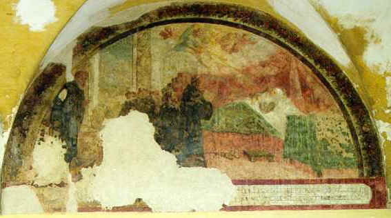 Affresco di Begni con la morte di Monica nel chiostro del monastero agostiniano di Fano