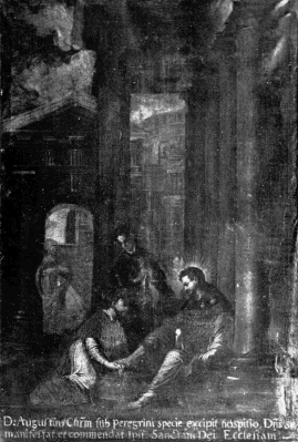 Agostino lava i piedi del Cristo pellegrino di Egidio Schor a Novacella. Secolo XVII