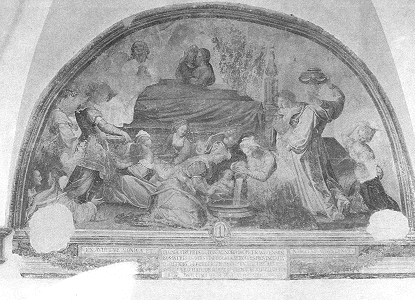 Nascita di Agostino, affresco di Adolfo Petrazzi nel Chiostro del convento di S. Agostino e Pietrasanta