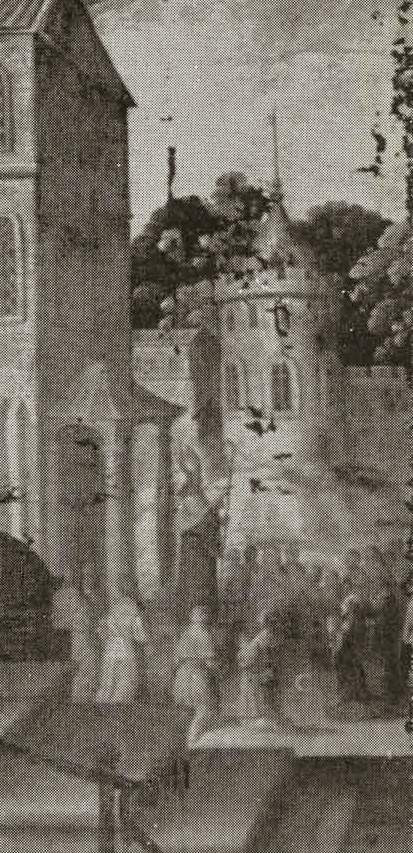 Agostino indica a dei pellegrini la via per visitare la sua tomba in san Pietro in Ciel d'Oro a Pavia, opera di Miguel de Santiago nel convento agostiniano di Quito