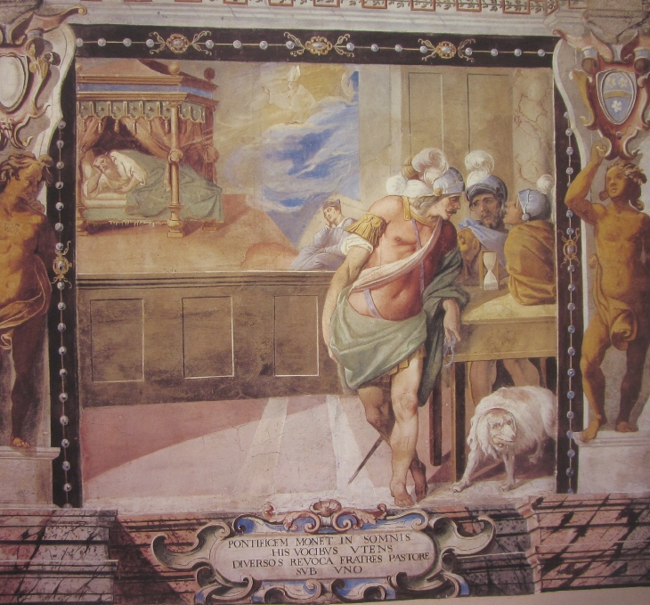 Affreschi di Ganassini nel chiostro della chiesa della SS. Trinità: Giovanni XXII in sogno decide di affidare il corpo agli Eremitani