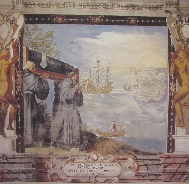 Affreschi di Ganassini nel chiostro della chiesa della SS. Trinit: Le spoglie di Agostino sono trasferite in Sardegna