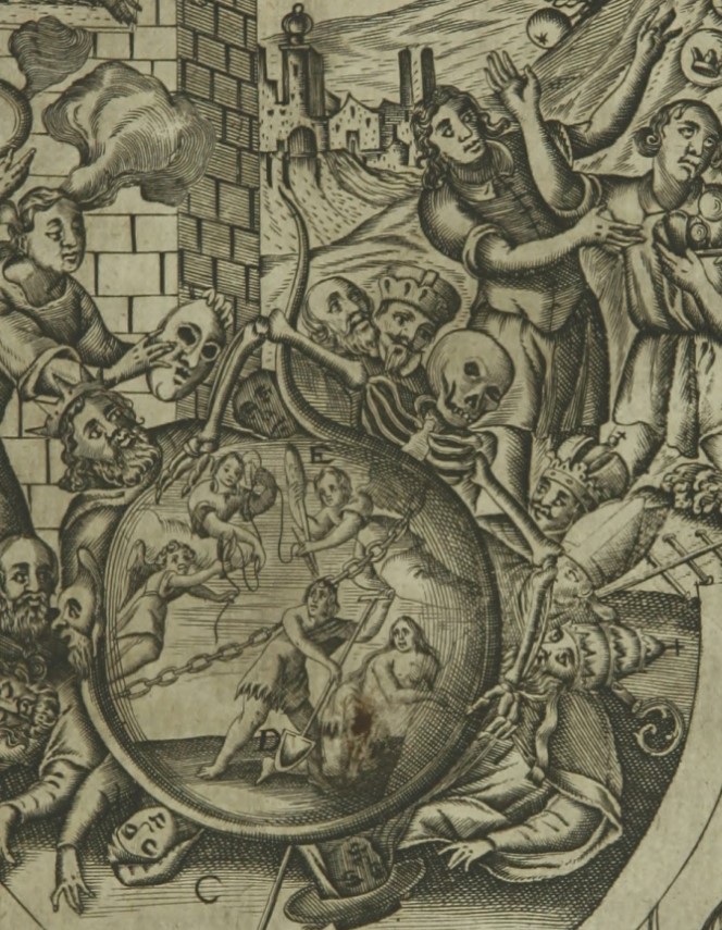 L'estasi di Ostia: Adamo ed Eva cacciati dal Paradiso, stampa seicentesca di Johannes Wandereisen pubblicata nel 1631 a Ingolstadt
