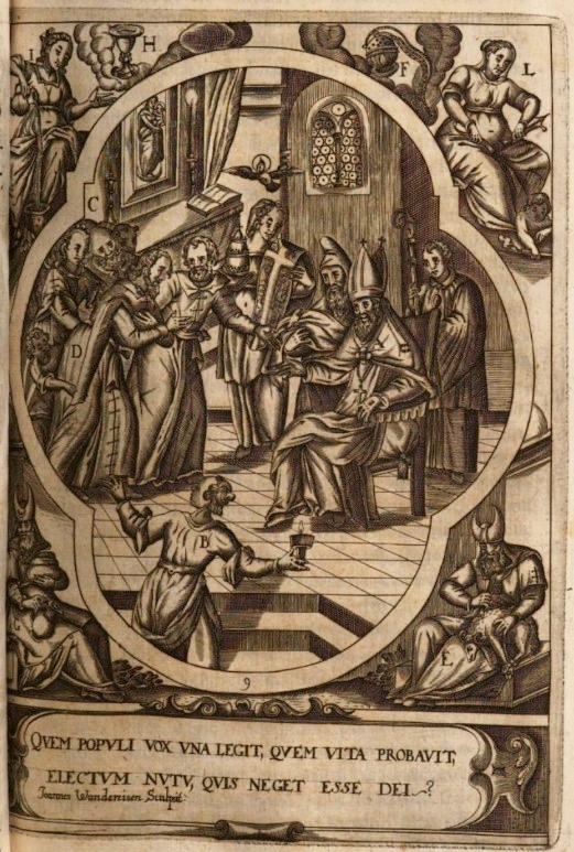 Ordinazione sacerdotale di Agostino, stampa seicentesca di Johannes Wandereisen pubblicata nel 1631 a Ingolstadt