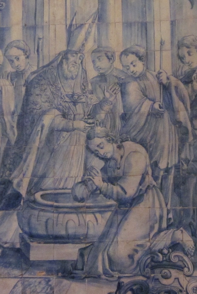 La scena del battesimo di sant'Agostino a Milano nella chiesa di santa Cruz a Coimbra: particolare di Ambrogio ed Agostino