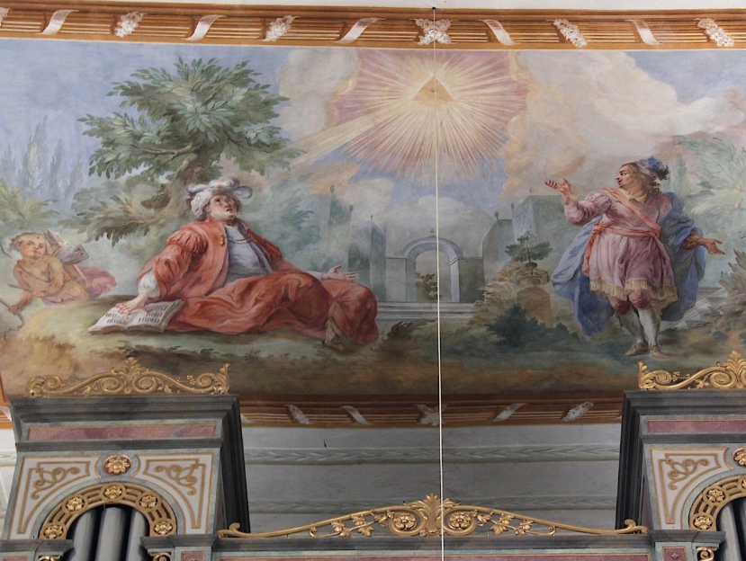 La scena del tolle lege nel giardino di Milano: affresco di Enderle nella chiesa di S. Agostino a Lauingen