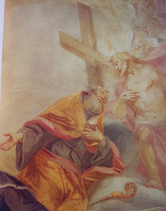 Agostino ai piedi della Croce: affresco di Johann Anwander a Munnerstadt