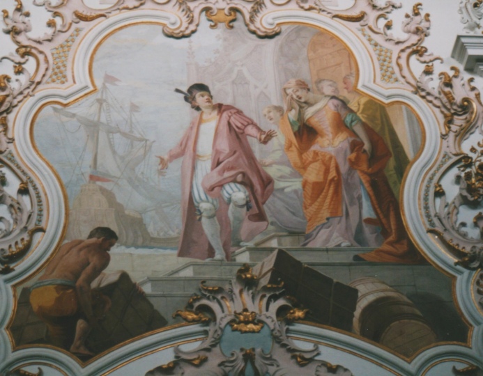 Agostino s'imbarca per Roma fra la disperazione di Monica, affresco di Matthaus Gunther nella chiesa agostiniana della Nativit di Maria a Rottenbuch