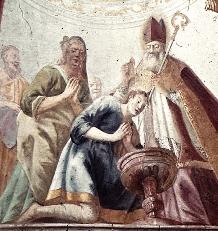 Il battesimo di Agostino: affresco di Johann Zick a Schussenried