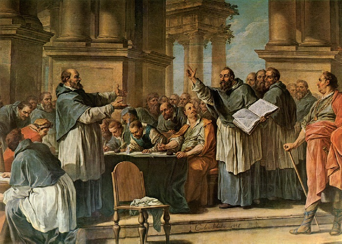 La disputa con gli eretici donatisti alla Conferenza di Cartagine,tela di Carl Van Loo nella Chiesa di Notre-Dame-des-Victoires a Parigi