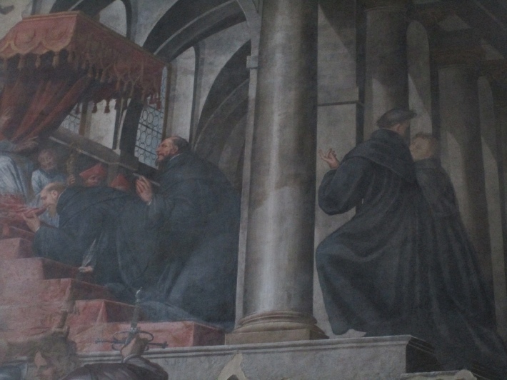 Il pontefice consegna la bolla della Unione al milanese Lanfranco Settala, affresco nella chiesa agostiniana di san Marco a Milano
