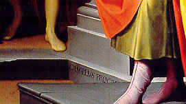 Firma autografa di Procaccini, particolare della Disputa tra sant'Ambrogio e sant'Agostino, tela di Procaccini nella chiesa agostiniana di san Marco a Milano