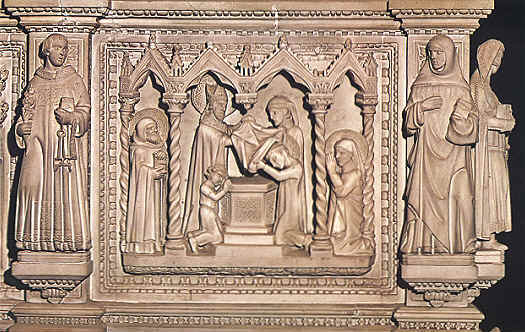 Battesimo di Agostino, scultura dell'Arca di sant'Agostino in san Pietro in Ciel d'Oro a Pavia